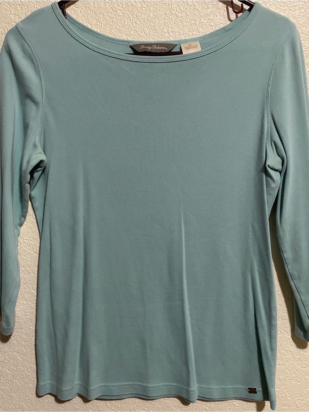 Tommy Bahama Women's Pima Cotton Boatneck 3/4 Sleeve Top Light Blue Size M